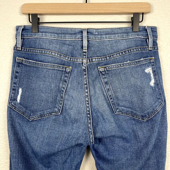 Frame Le Boy Denim Jeans Picadilly Blue Size 27 Distressed Ankle Zip Medium Wash - Picture 9 of 14
